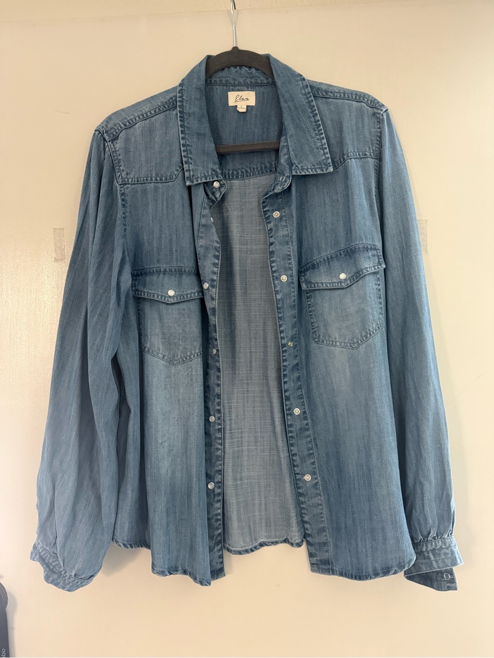 Elan Light Blue Denim Shirt - pearl snap buttons